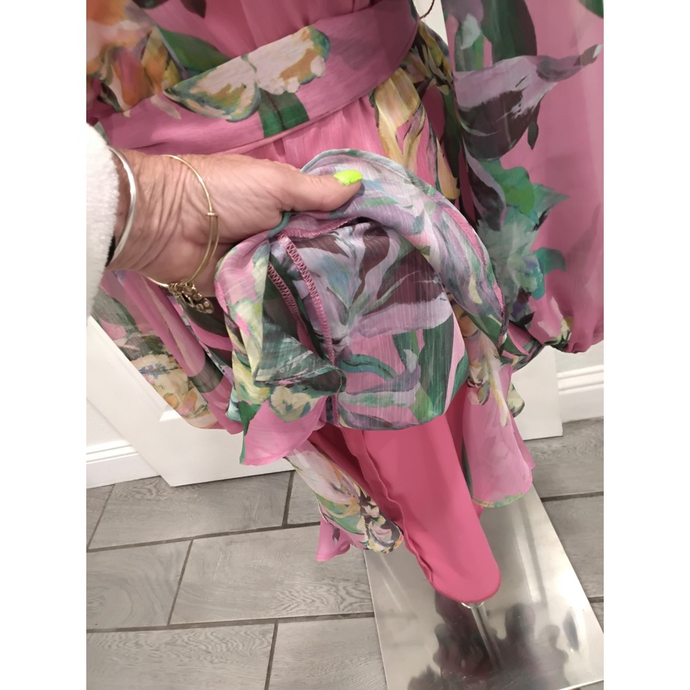 Alex Marie Pink Floral Wrap V-Neck Ruffle Hem Long Sleeve Dress Size 4 NEW - Picture 9 of 11